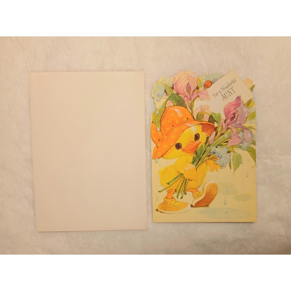 Vintage Aunt Easter Card Hallmark Duck 2ith Flowers Unmarked W/envelope - Picture 2 of 5